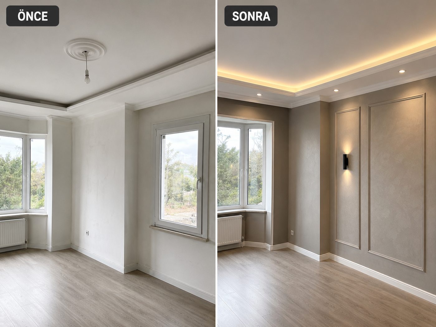 Alaybey iç cephe boya öncesi ve sonrası